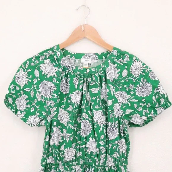J Crew Floral Tiered Midi Dress Womens Size 00 Green Boho Cottage Pockets 2024 - Picture 9 of 13